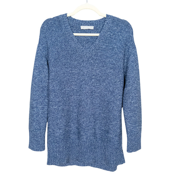 EVERLANE Heather Blue Textured Long Sleeve V-Neck Cotton Sweater Women's XS - Picture 1 of 4